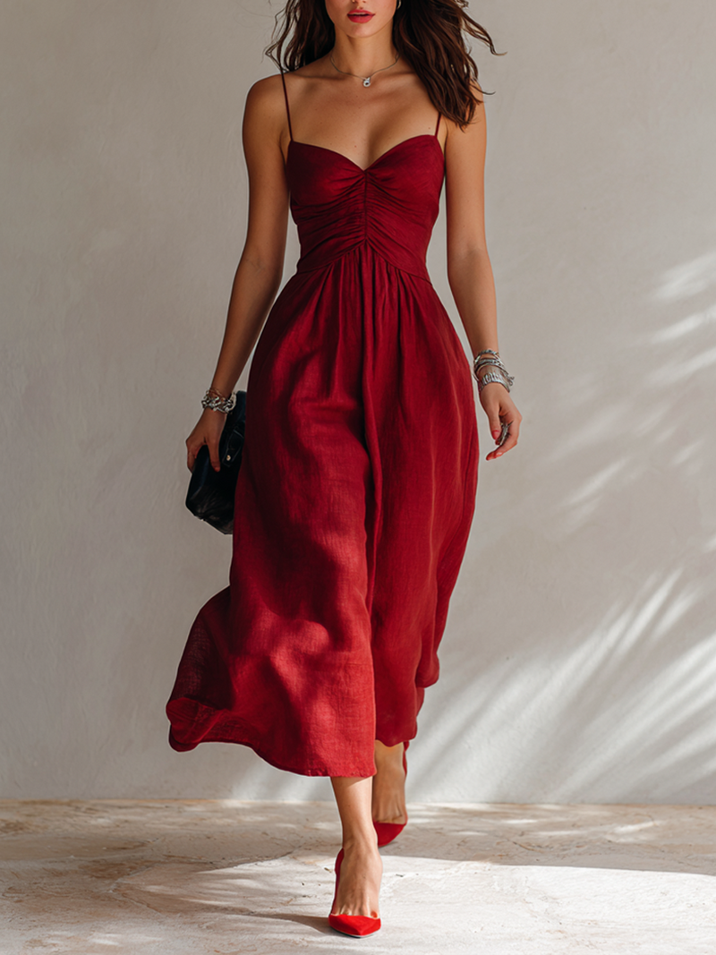 Sweetheart Spaghetti Strap Ruched Flowy Maxi Dress 2
