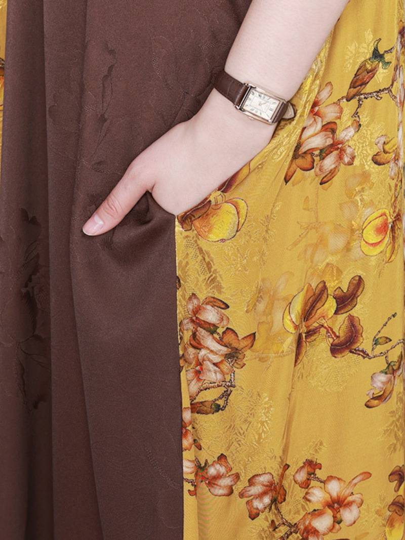 Round Neck Floral Patchwork Short Sleeve Loose Maxi Dress 5