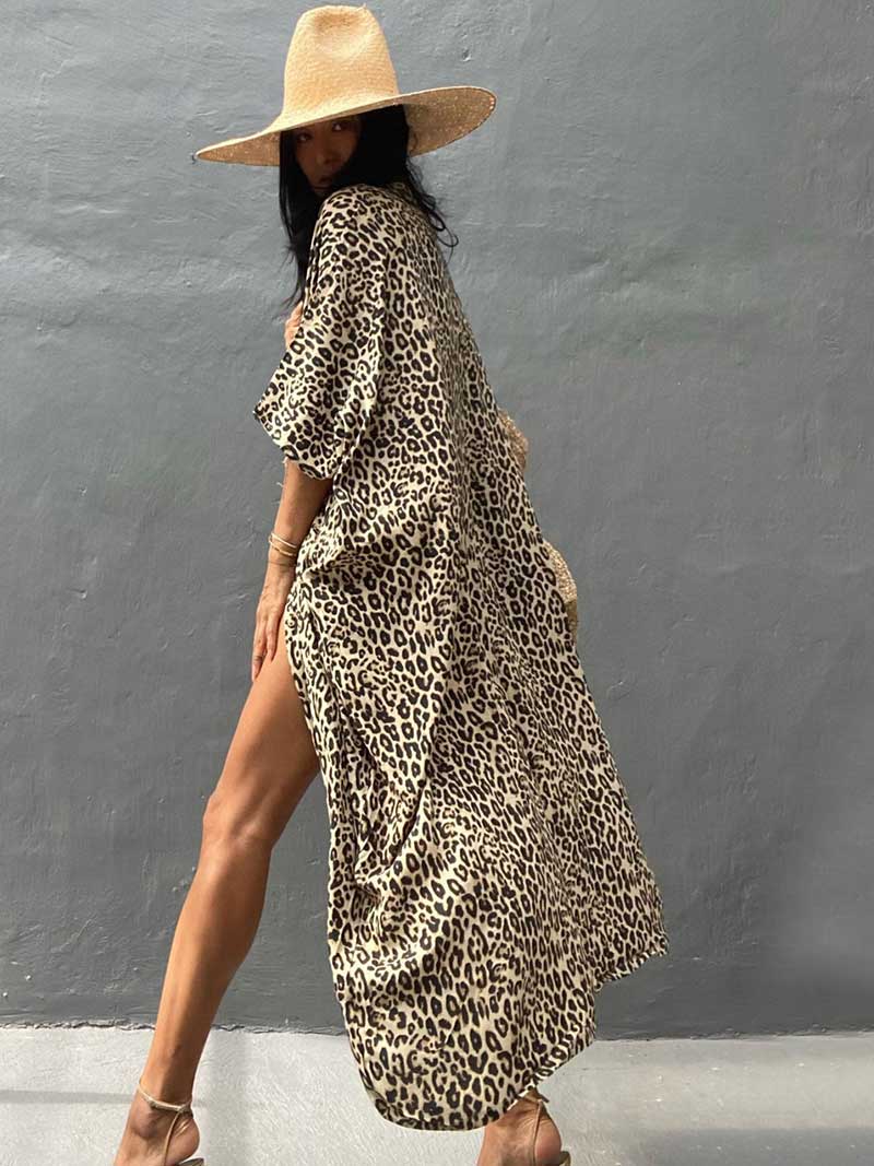 Tie-Dye Print Belted Short Sleeve Long Kimono Duster Robe 12