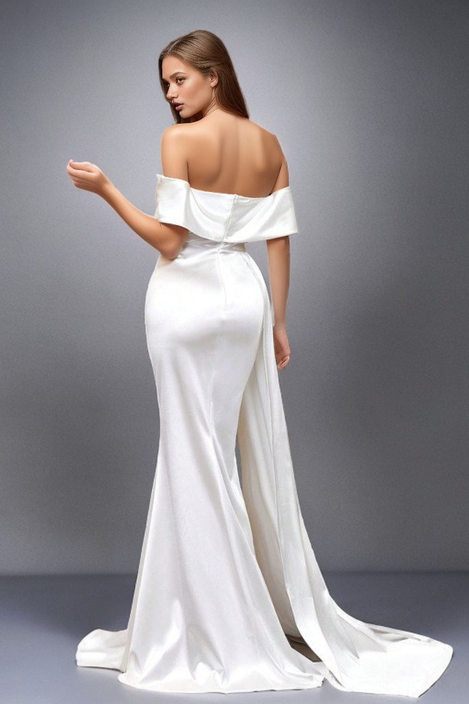 Solid Satin OffShoulder Strapless High Waist Formal Dress