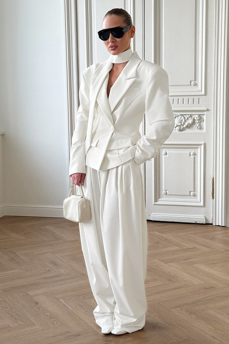 VNeck Single Button Waist Tie Blazer