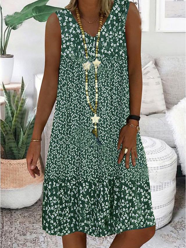 V-Neck Sleeveless Ditsy Floral Tiered Shift Midi Dress 2