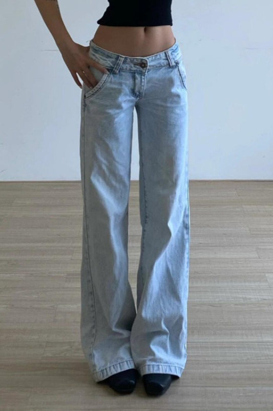 Chic High-Street Vintage Washed Straight Jeans
