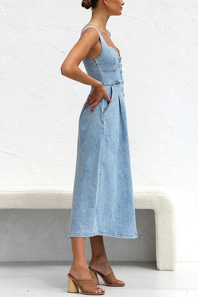 High Waist ALine Denim Dress