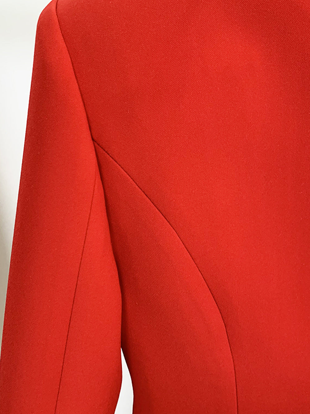 Red Asymmetric Lapel Button Front Pocket Square Structured Blazer 8