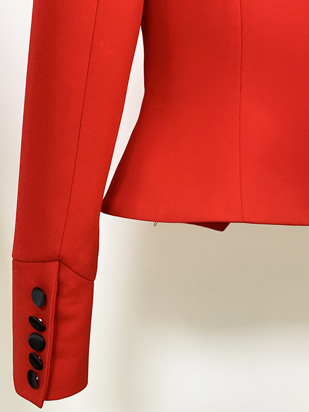 Red Asymmetric Lapel Button Front Pocket Square Structured Blazer 7