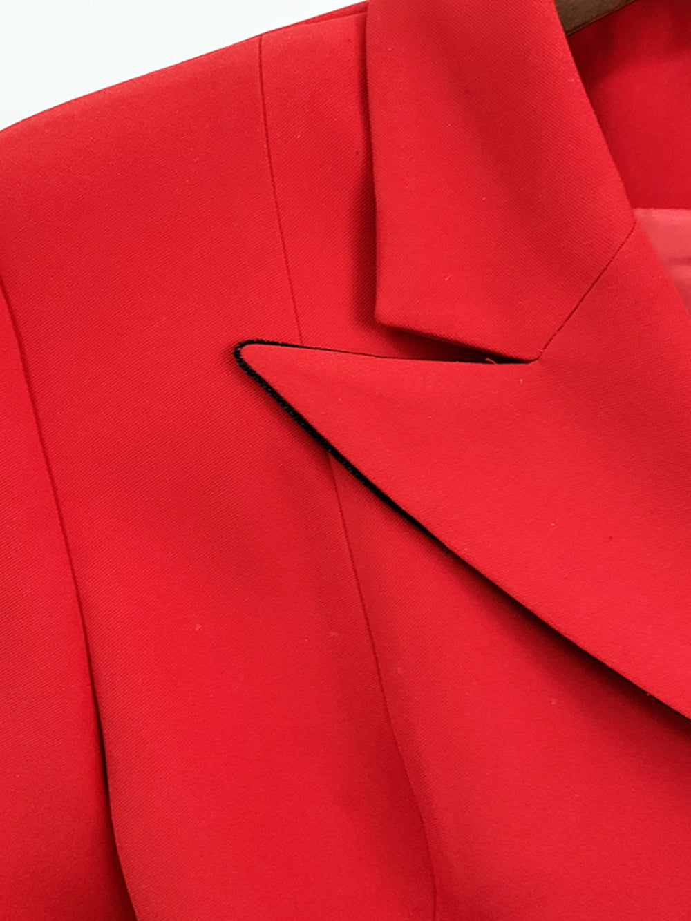 Red Asymmetric Lapel Button Front Pocket Square Structured Blazer 5