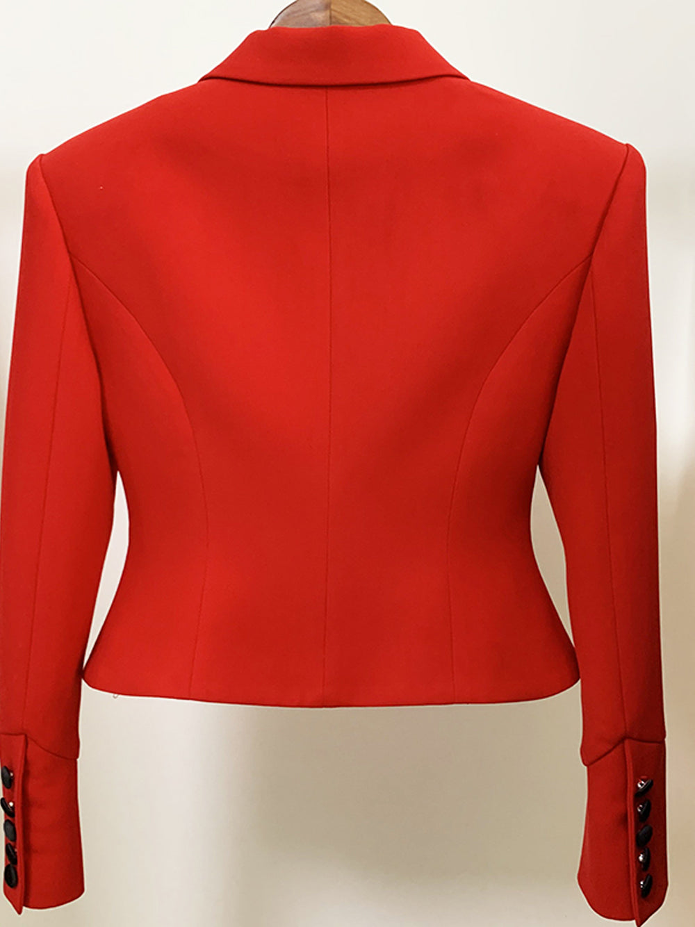 Red Asymmetric Lapel Button Front Pocket Square Structured Blazer 2