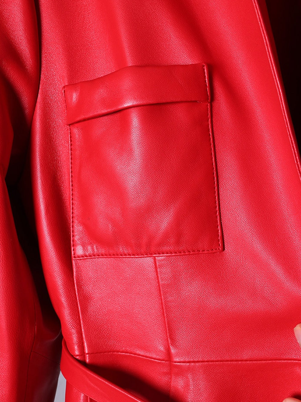 Lapel Belted Leather Maxi Trench Coat 17