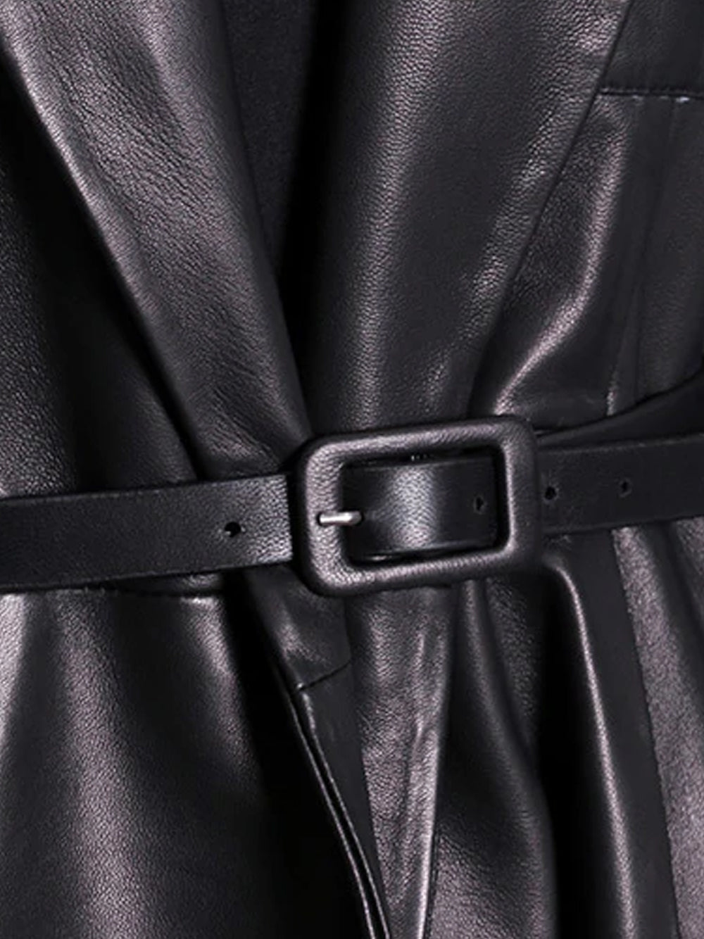 Lapel Belted Leather Maxi Trench Coat 19