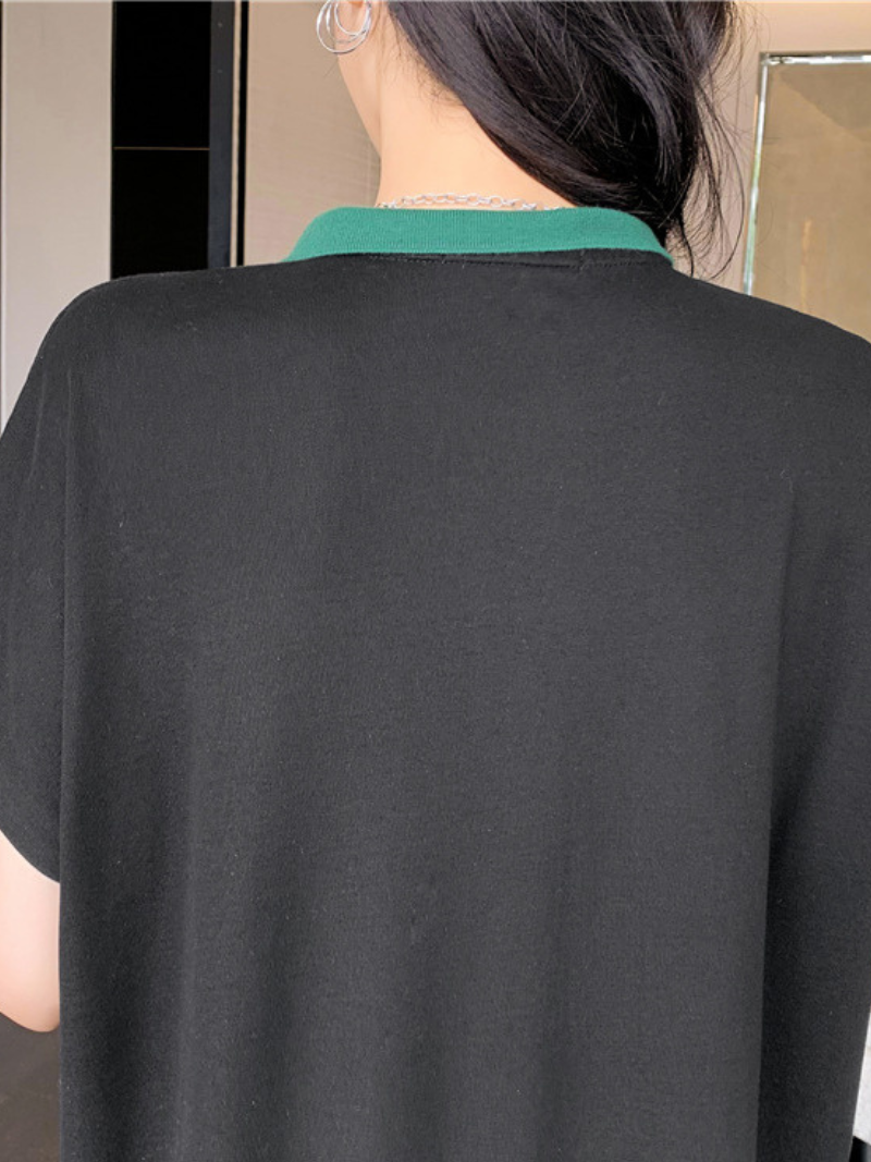 Polo Collar Button Short Sleeve Loose A-Line Maxi Dress