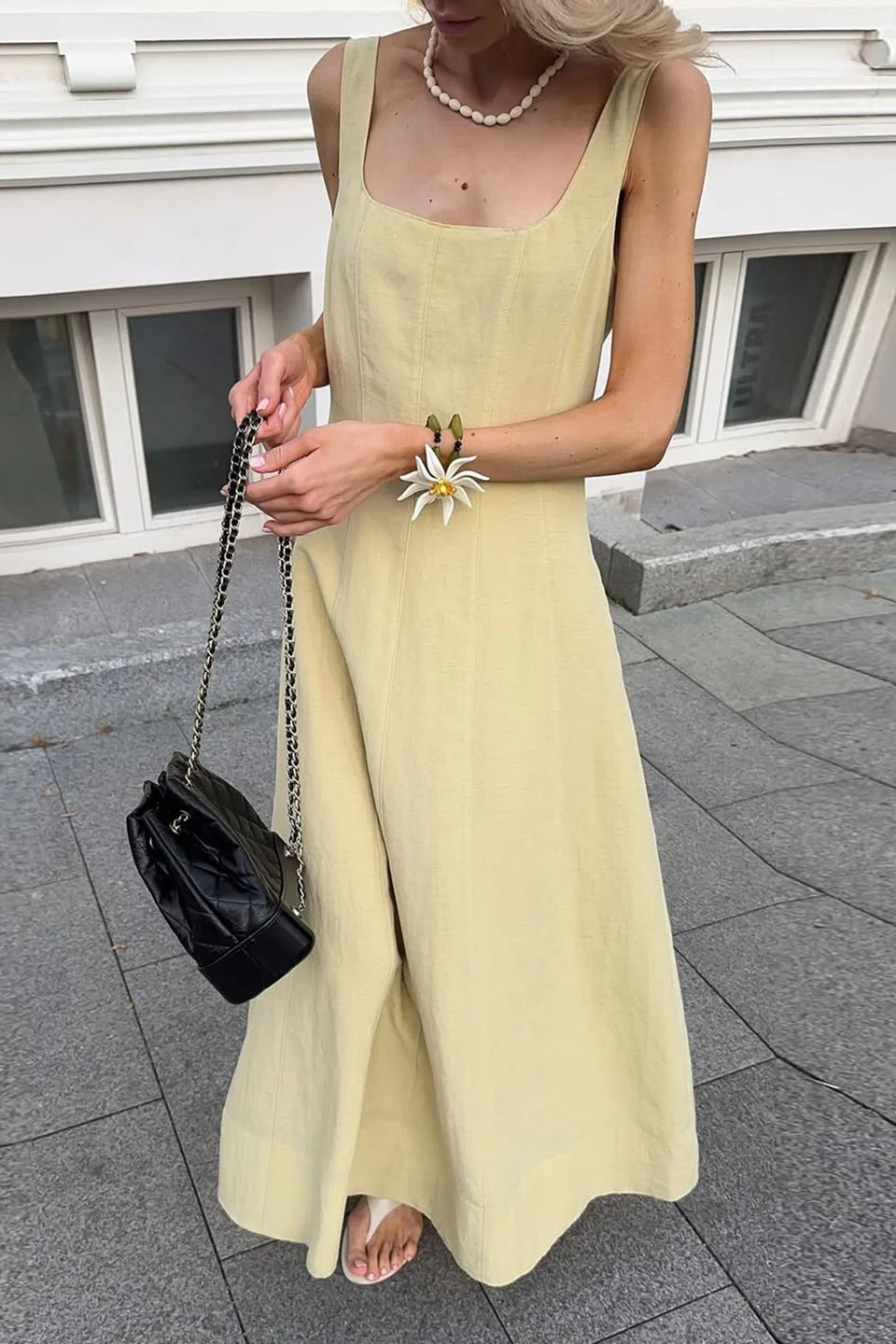 Elegant Square Neck Slim Fit Slip Dress
