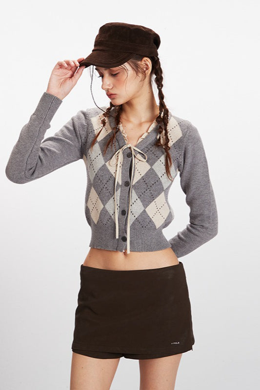 Argyle VNeck Cropped Knit Top