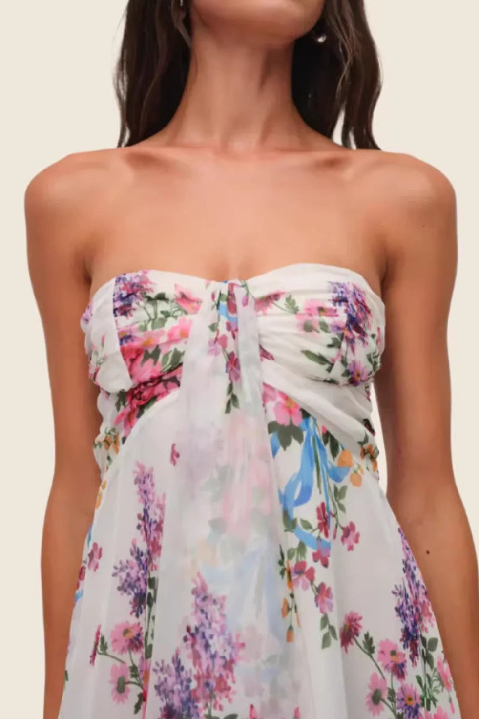 Elegant Chiffon Ruffle Tube Top Waist Floral Dress