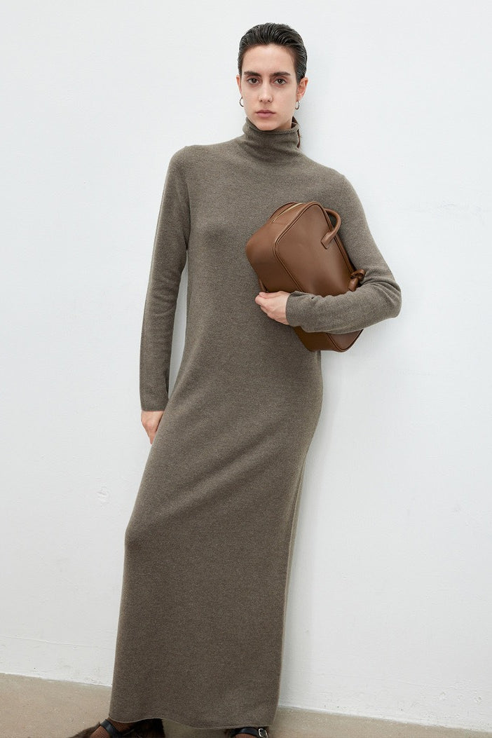 High Neck Flocked Slouchy Knit Dress 5
