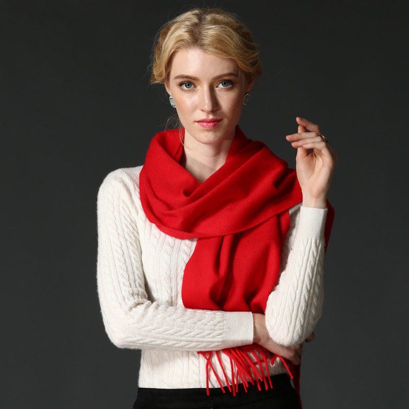 Solidcolored Men's Wool Student Gift Red Scarf