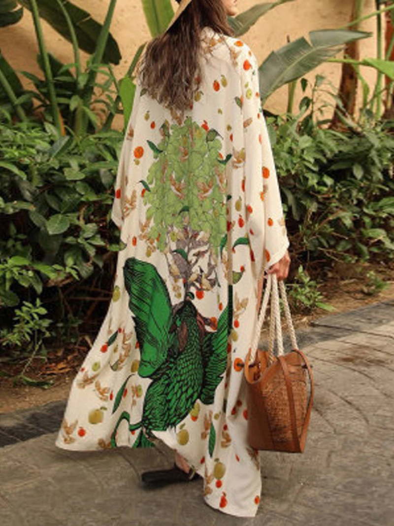 Printed Open Front Long Sleeve Longline Kimono Robe 3