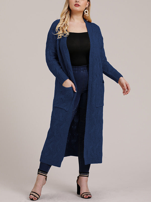 Open Front Cable Knit Pocket Longline Cardigan
