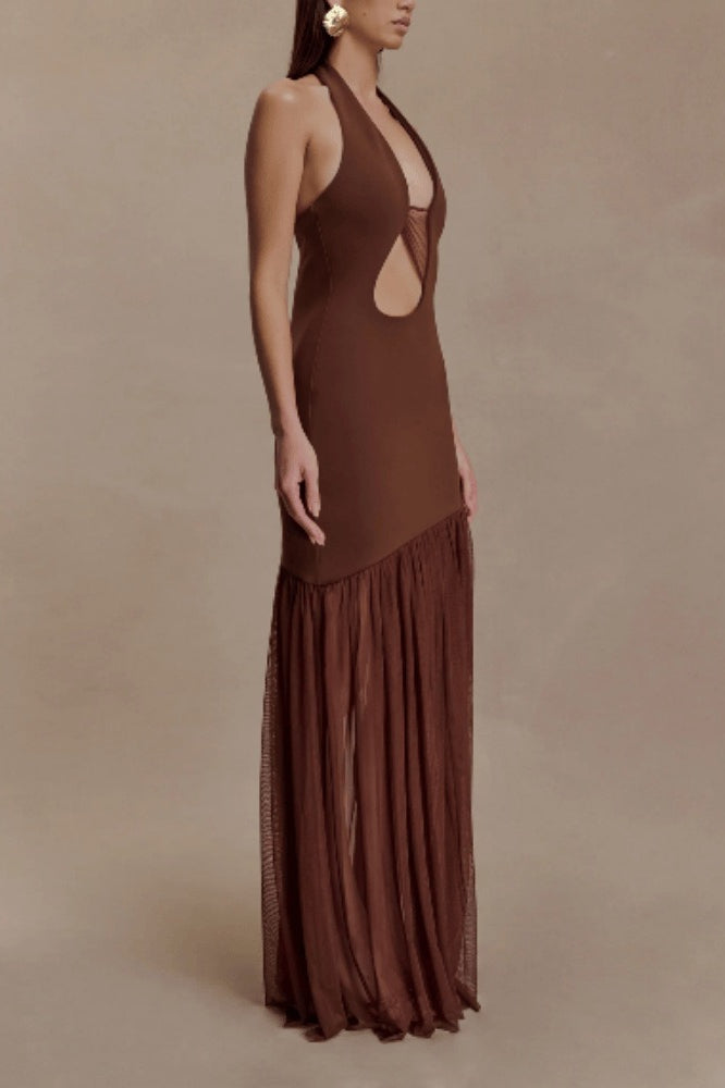 Sexy Fitted Mesh Backless Ruched Elegant Party Dress