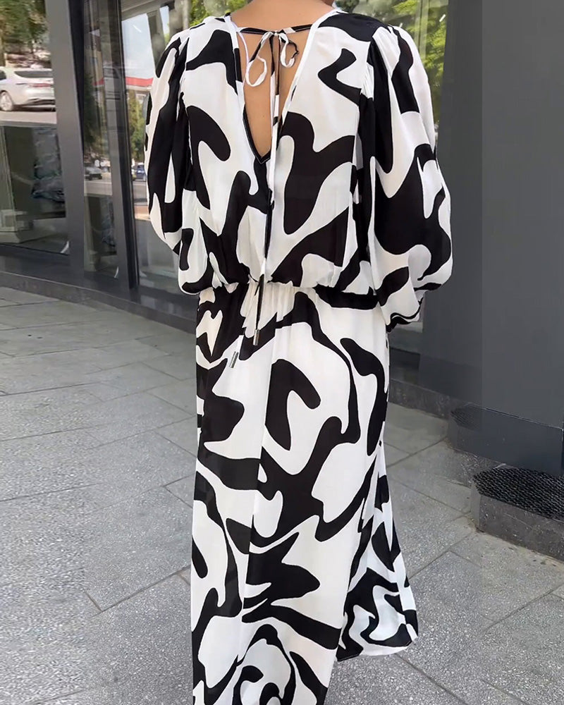 Elegant Long-Sleeved Dress with Fashion Print