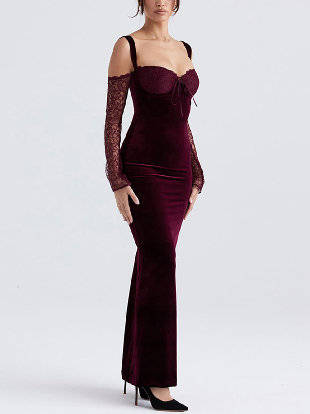 Lace Halter Strap Off The Shoulder Maxi Dress