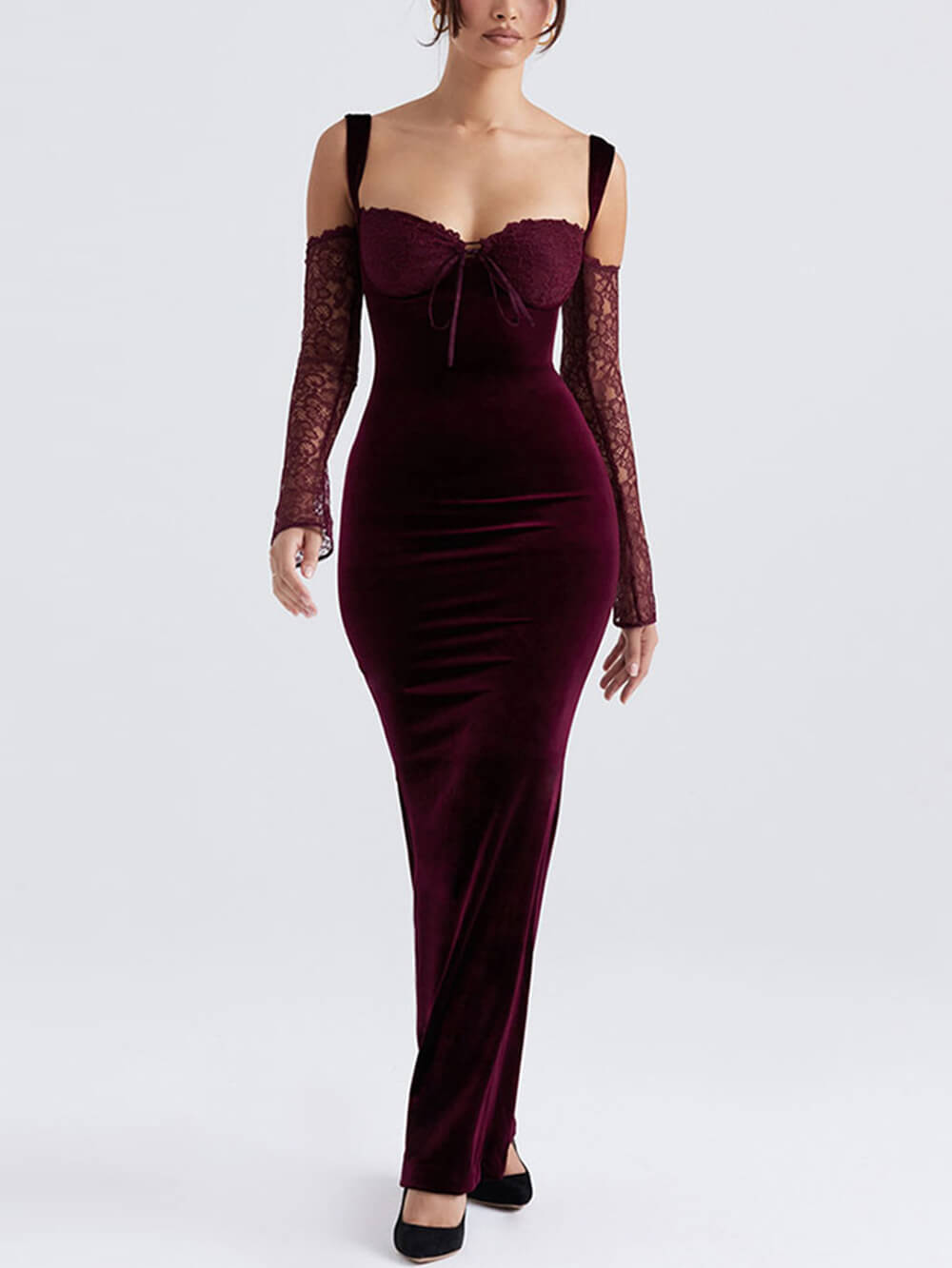Lace Halter Strap Off The Shoulder Maxi Dress