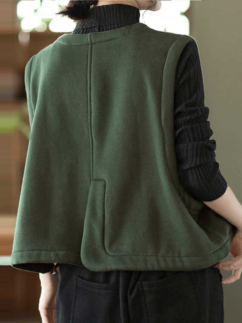 Round Neck Asymmetric Button Sleeveless Pocket Vest 6