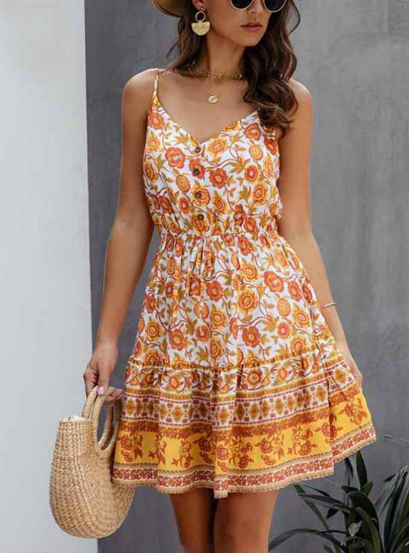 Lossky Summer Women’s Cotton Mini Sundress With Button Detail S / Yellow Dresses