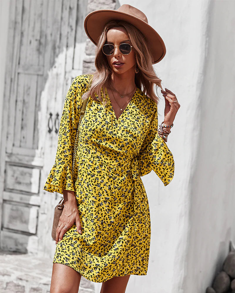 Printed Long-Sleeved Dress For Women M / Burgundy Print Dress