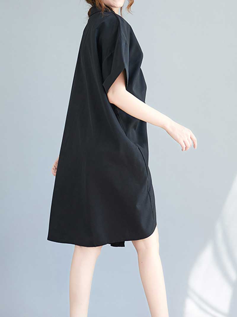 Pointed Collar Button Down Short Sleeve Irregular Hem Shirt Dress 3
