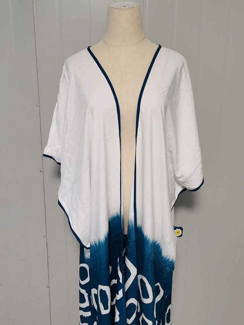 White Tie Dye Geometric Print Open Front Long Kimono 3