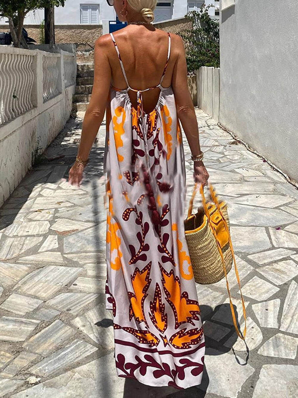 Artemis Delight Ethnic Print Spaghetti Strap Maxi Dress