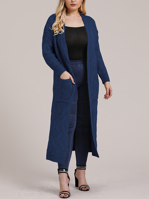 Open Front Cable Knit Pocket Longline Cardigan