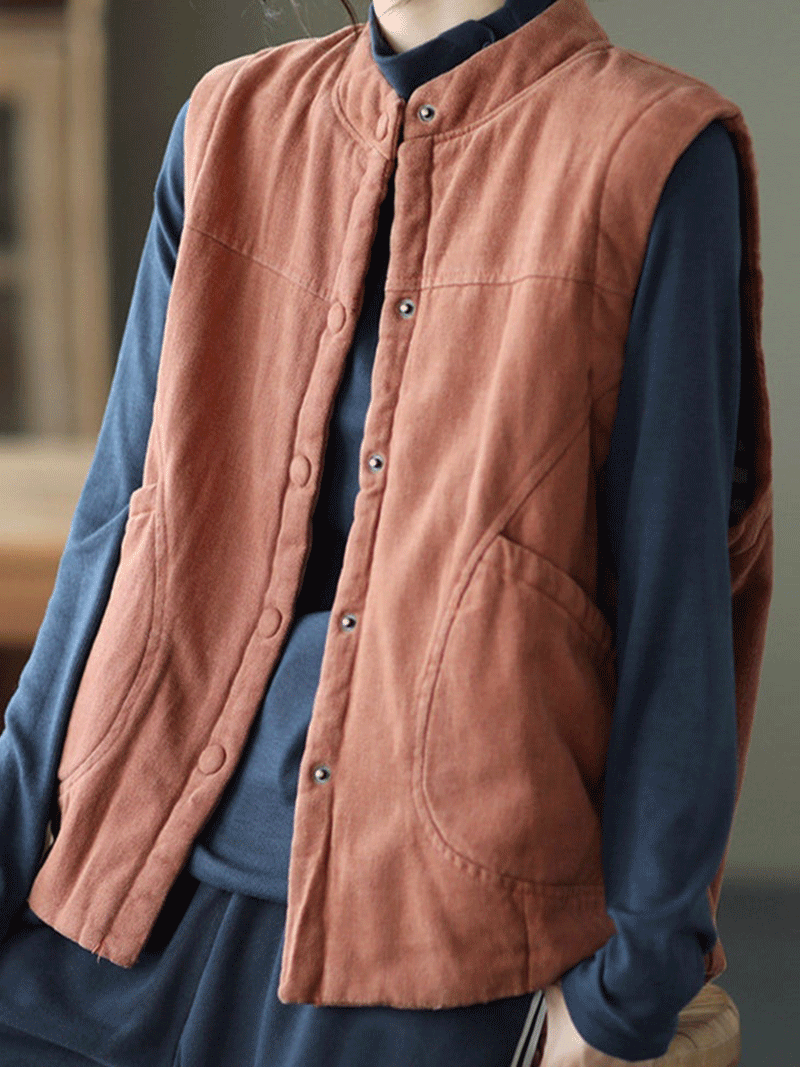 Stand Collar Button-Front Quilted Sleeveless Vest 3