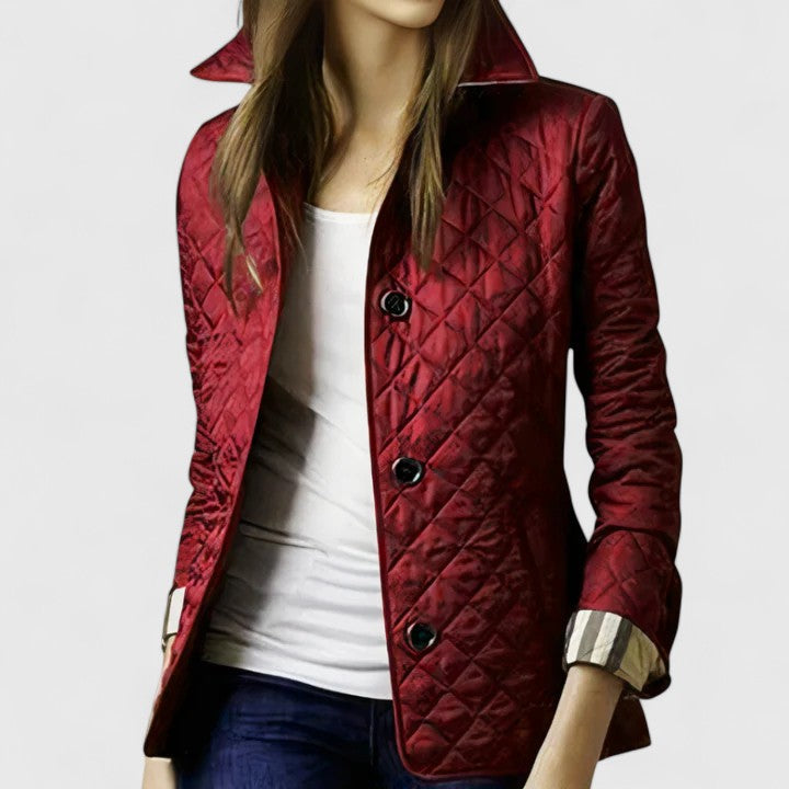 Collared Quilted Button Front Long Sleeve Jacket