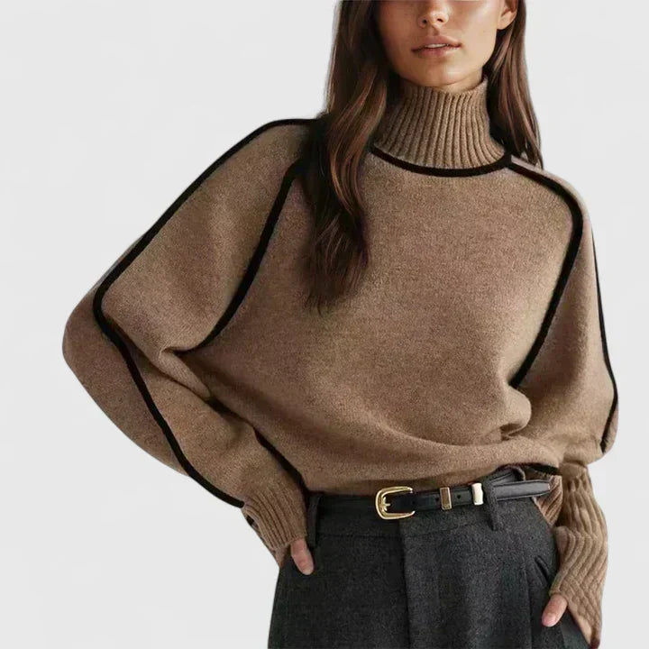 Turtleneck Contrast Trim Long Sleeve Knit Sweater 3