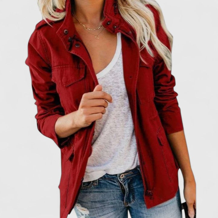 Stand Collar Zip Front Flap Pocket Utility Jacket