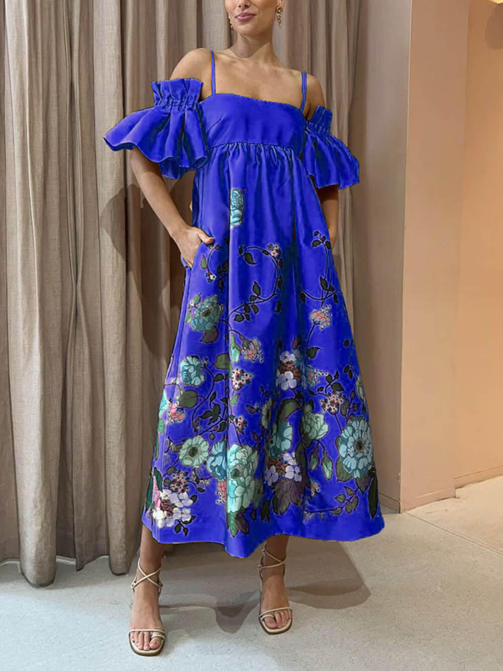 Fiora Exclusive Dress with Marigold Flower Sleeves Premium Wardrobe Essential