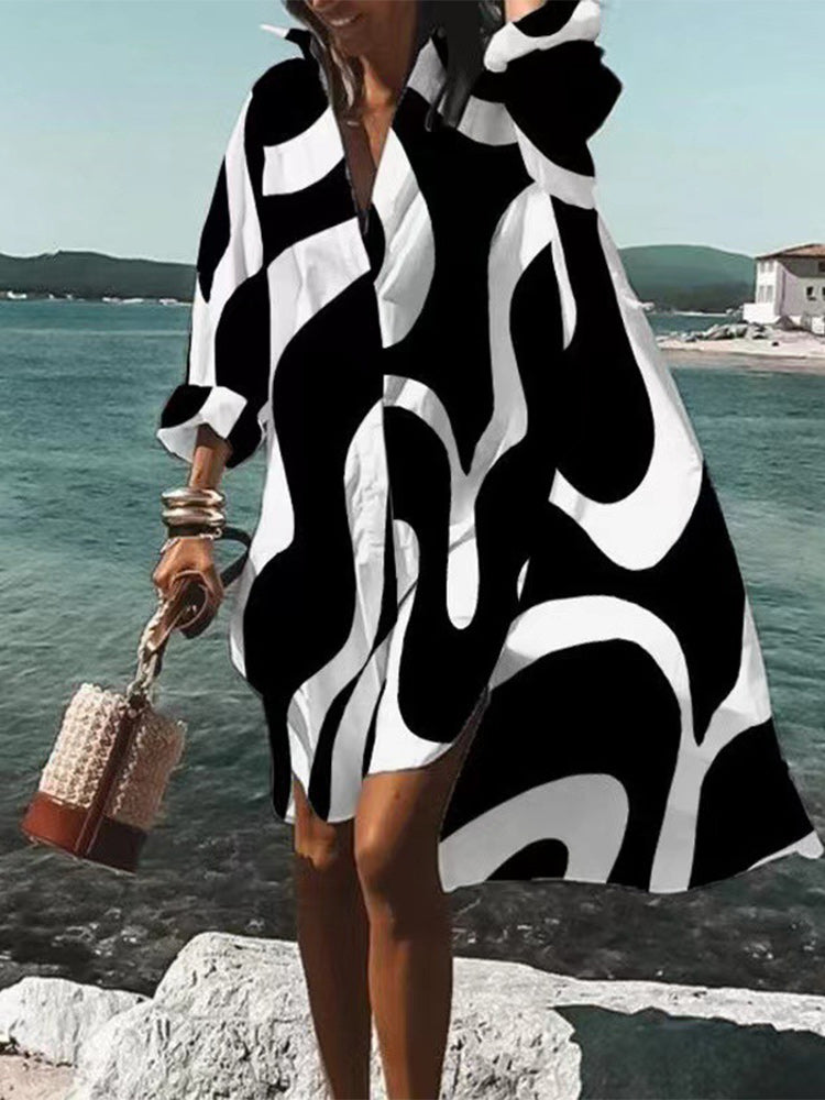 Long sleeve Shirt Collar Regular Fit Urban Chevron Dress