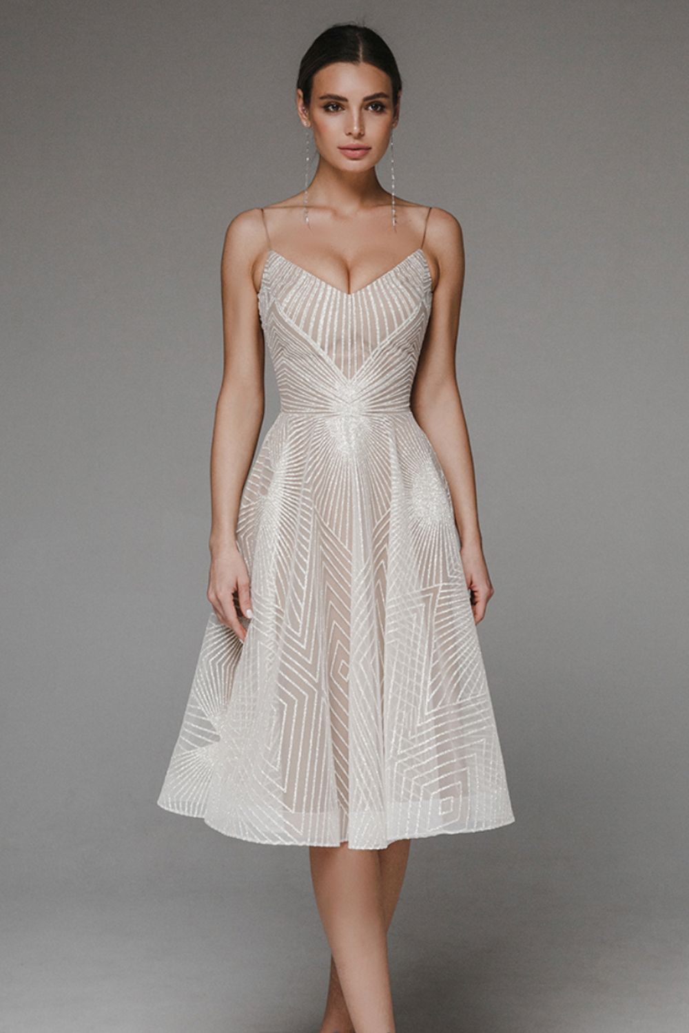 Spaghetti Strap Glitter Embellished A-Line Maxi Gown 2
