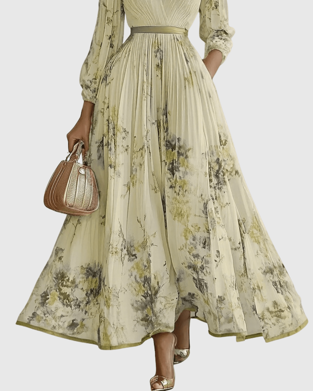 V-Neck Floral Print Sleeveless Pleated A-Line Maxi Dress