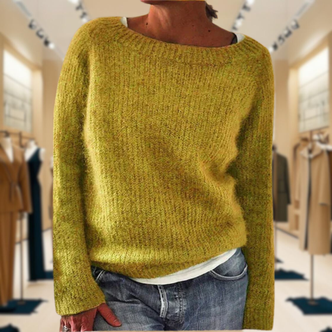 Boat Neck Ribbed Knit Long Sleeve Sweater