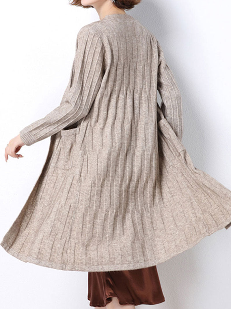 Open Front Ribbed Knit Patch Pocket Long Sleeve Cardigan 6