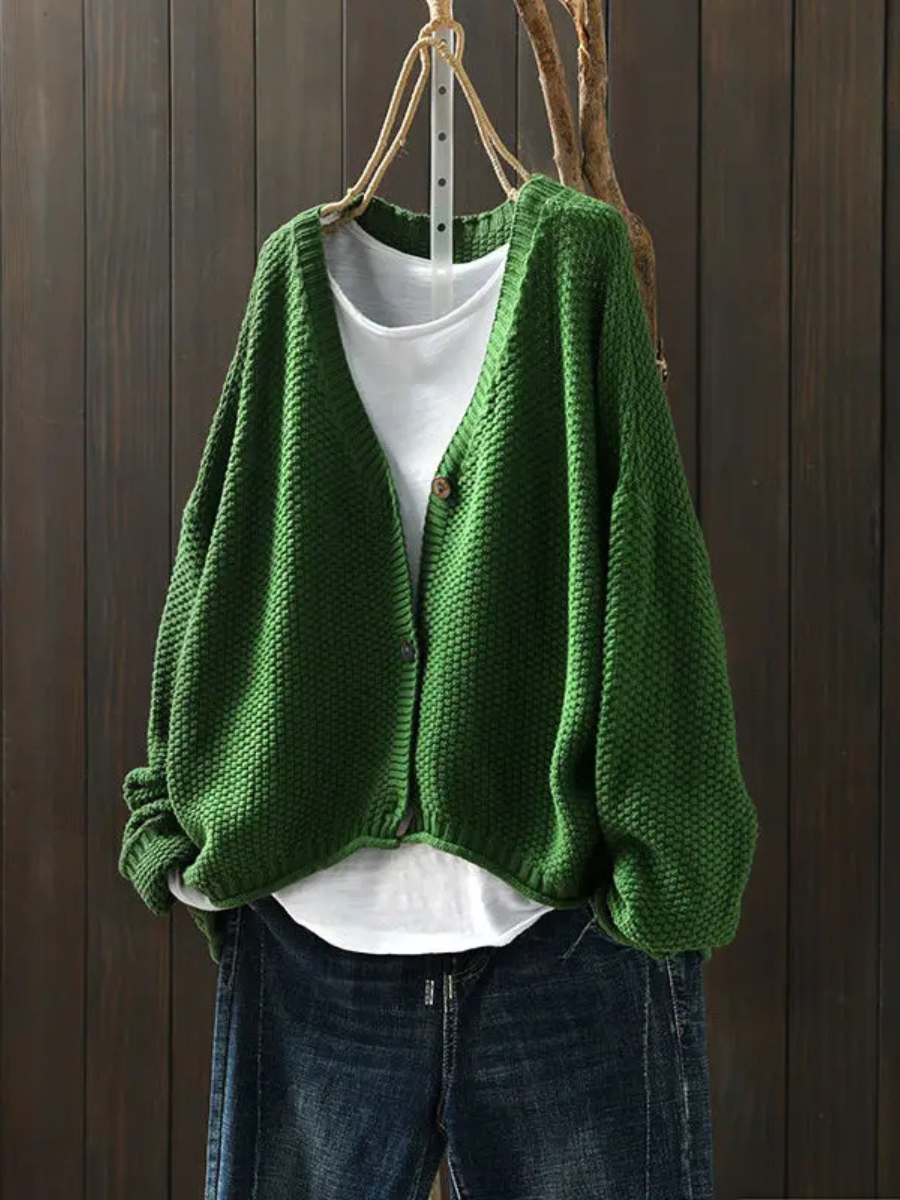 V-Neck Chunky Knit Button-Front Long Sleeve Pocket Cardigan 7