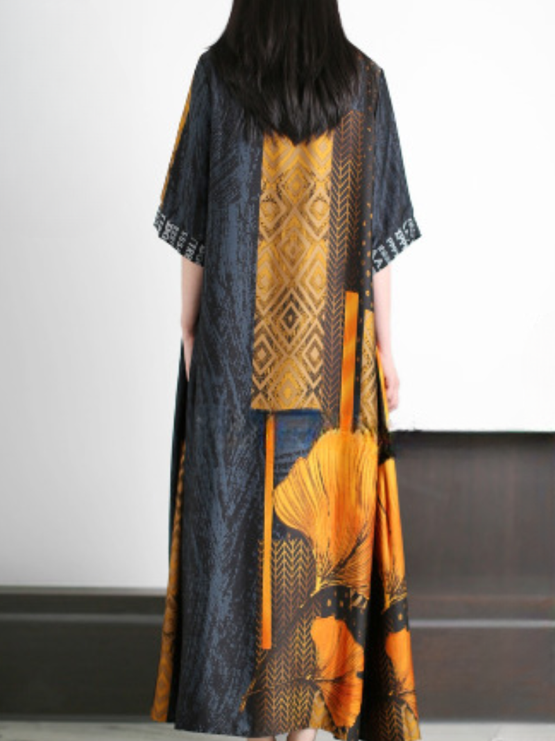 Abstract Print Sleeveless Maxi Dress Open Cardigan Set 2