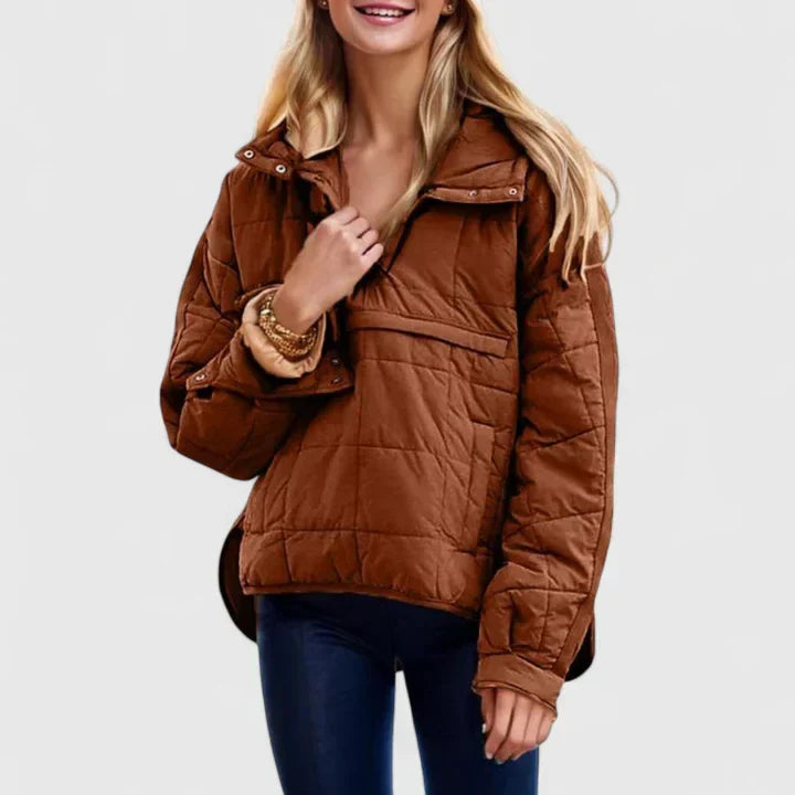 Stand Collar Quilted Half-Placket Pocket Pullover Jacket