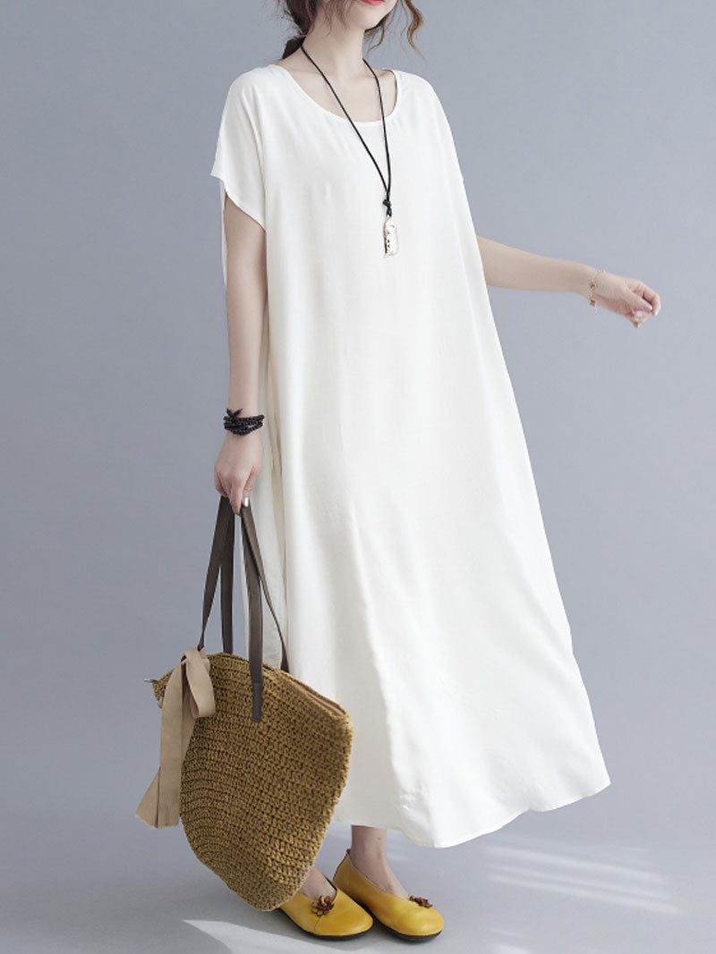 Round Neck Short Sleeve Loose Cocoon Maxi Dress 11