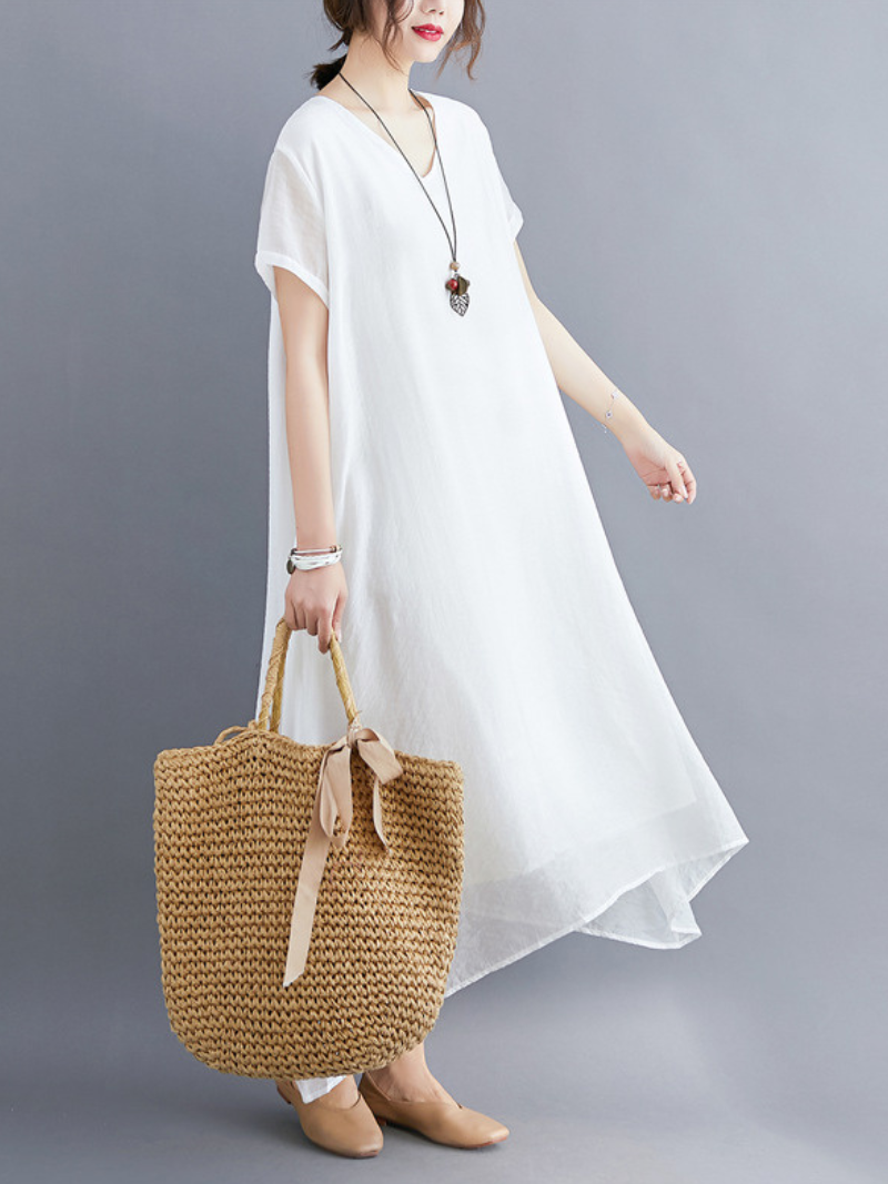 V-Neck Short Sleeve Layered Chiffon Loose A-Line Maxi Dress 2