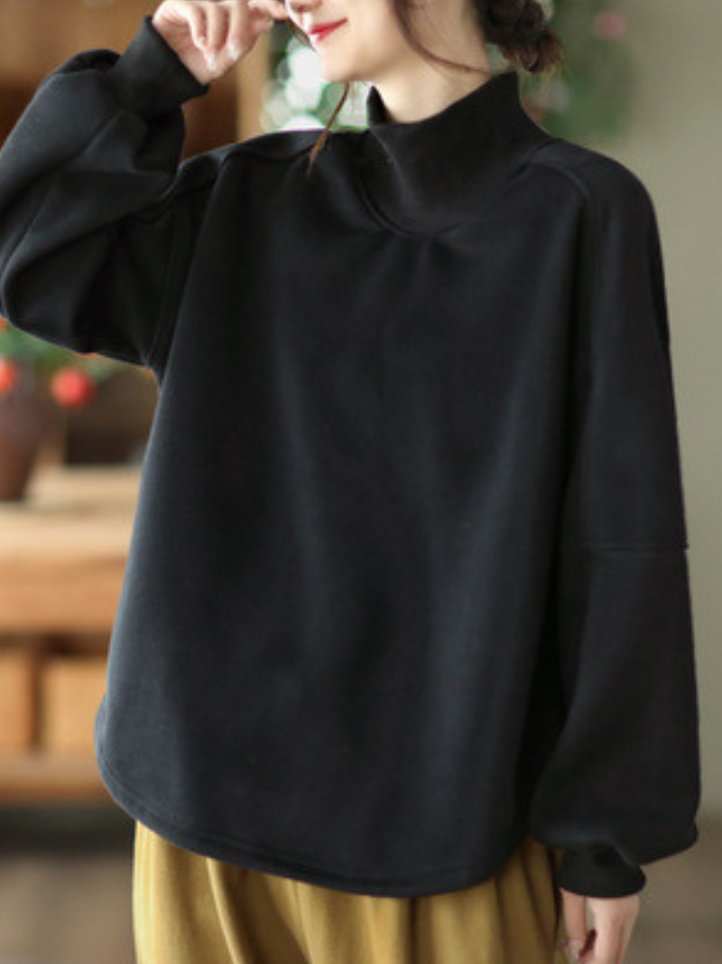 Mock Neck Long Sleeve Fleece Loose Pullover Sweatshirt 8