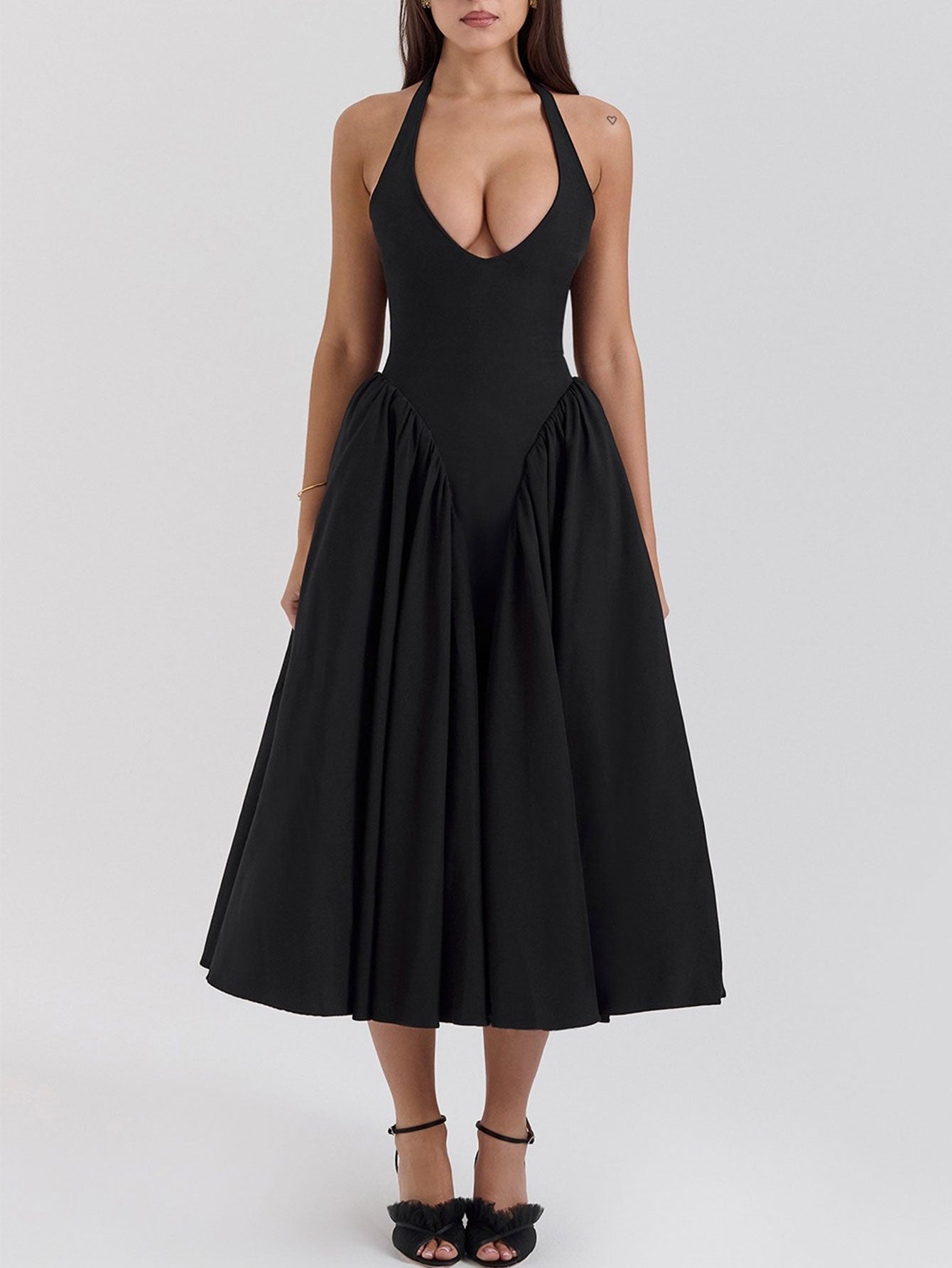 Naomi Exclusive Midi Dress with Deep V Neck Statement Occasion Edit
